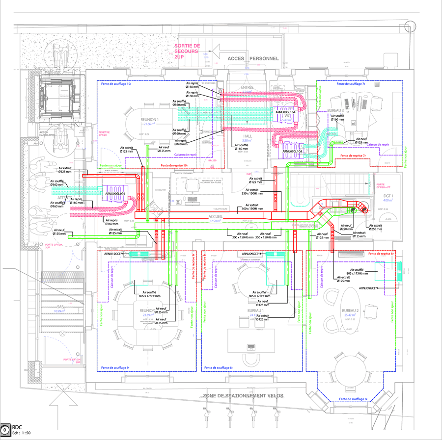  plans d’exécution en 2D des installations des climatisations 