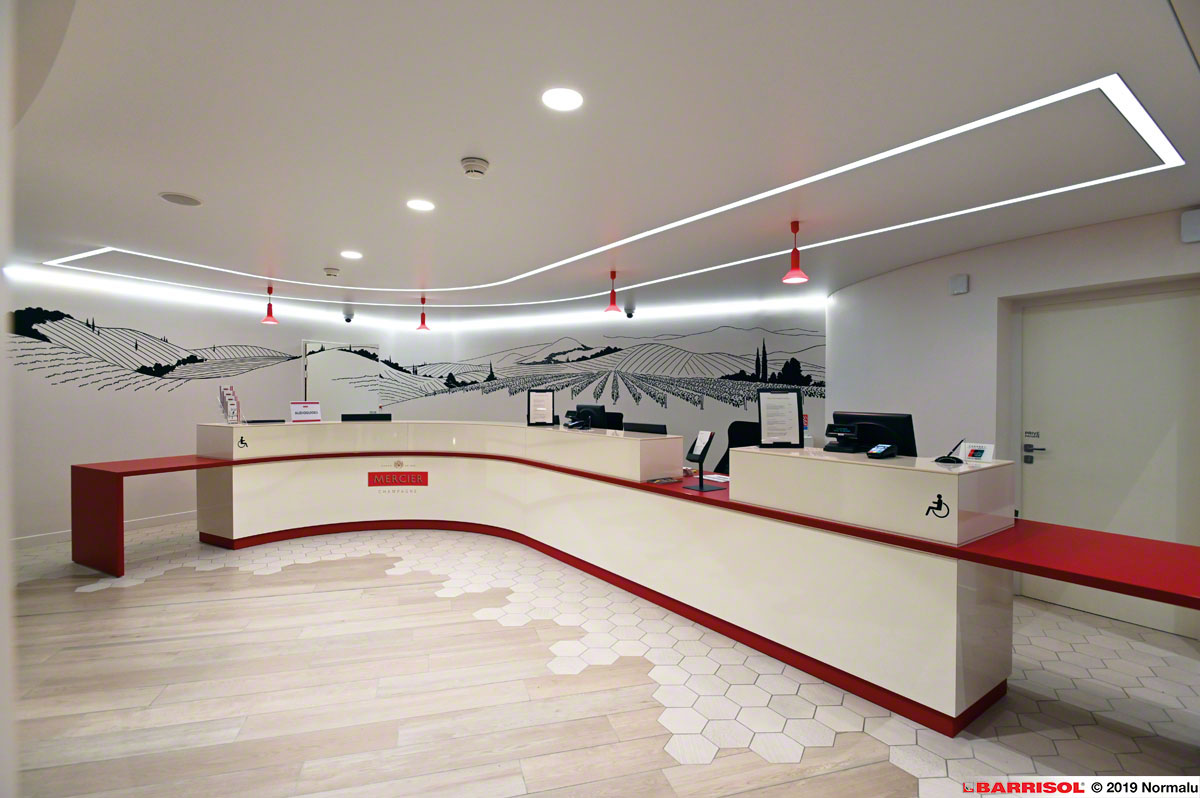 Ceiling in Biosource membrane Light strips and Barrisol Air Conditioning System