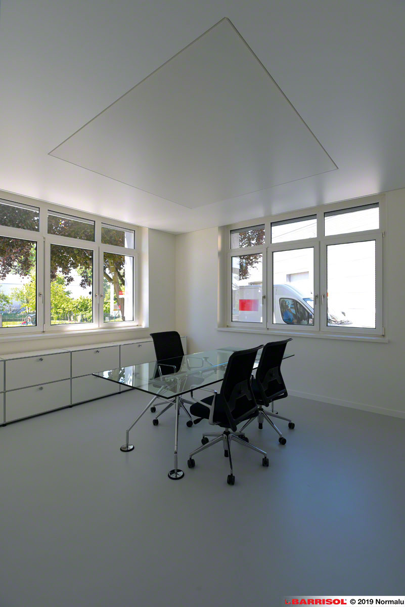 Büro mit einer Barrisol Akustik Lichtdecke & Kühlungssytem